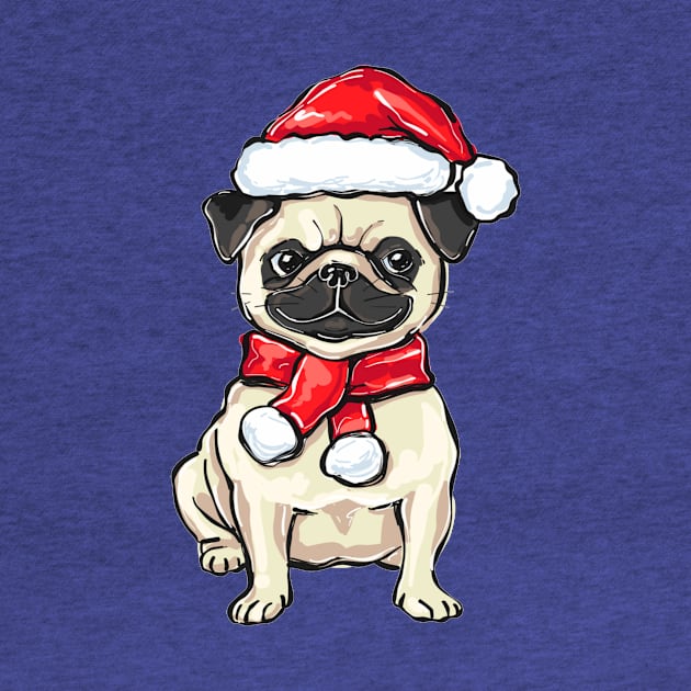 Funny Christmas pug dog in Santa hat by amramna